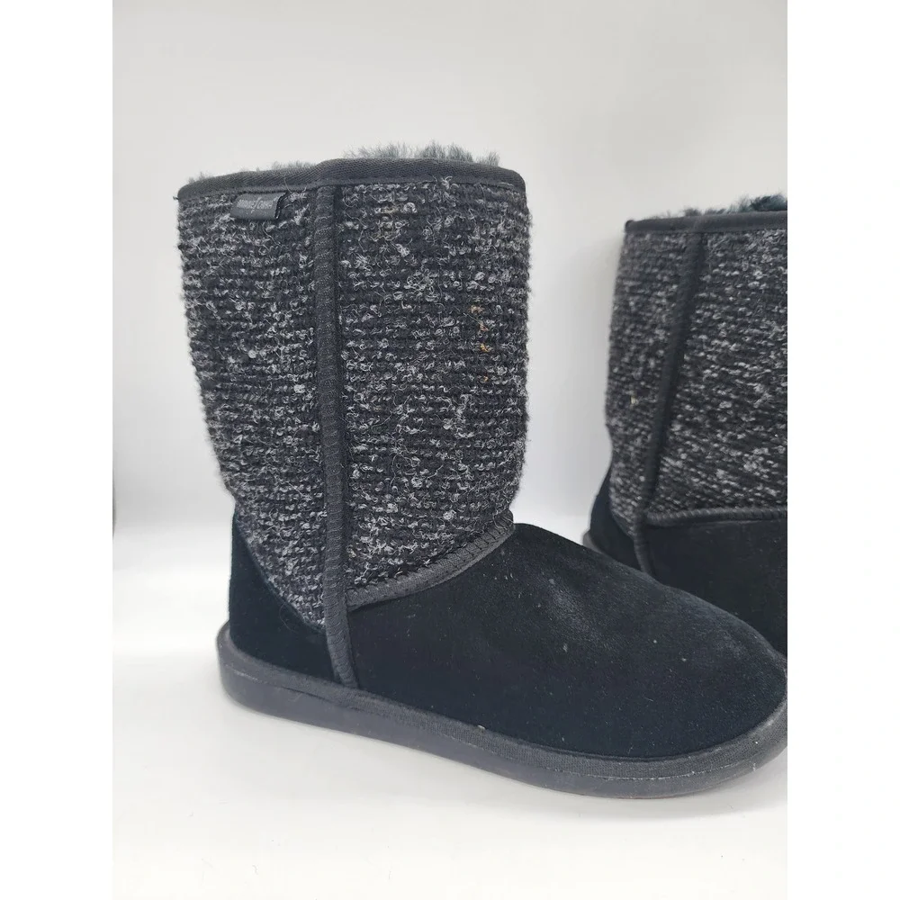 Minnetonka Womens Suede and Knit Mid Calf Winter Boots Black Grey Size 10
